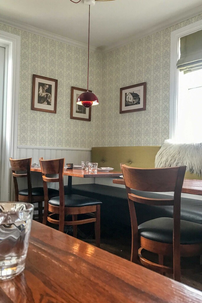 Fancy Walls Beige Damask self-adhesive wallpaper for Italian restaurant