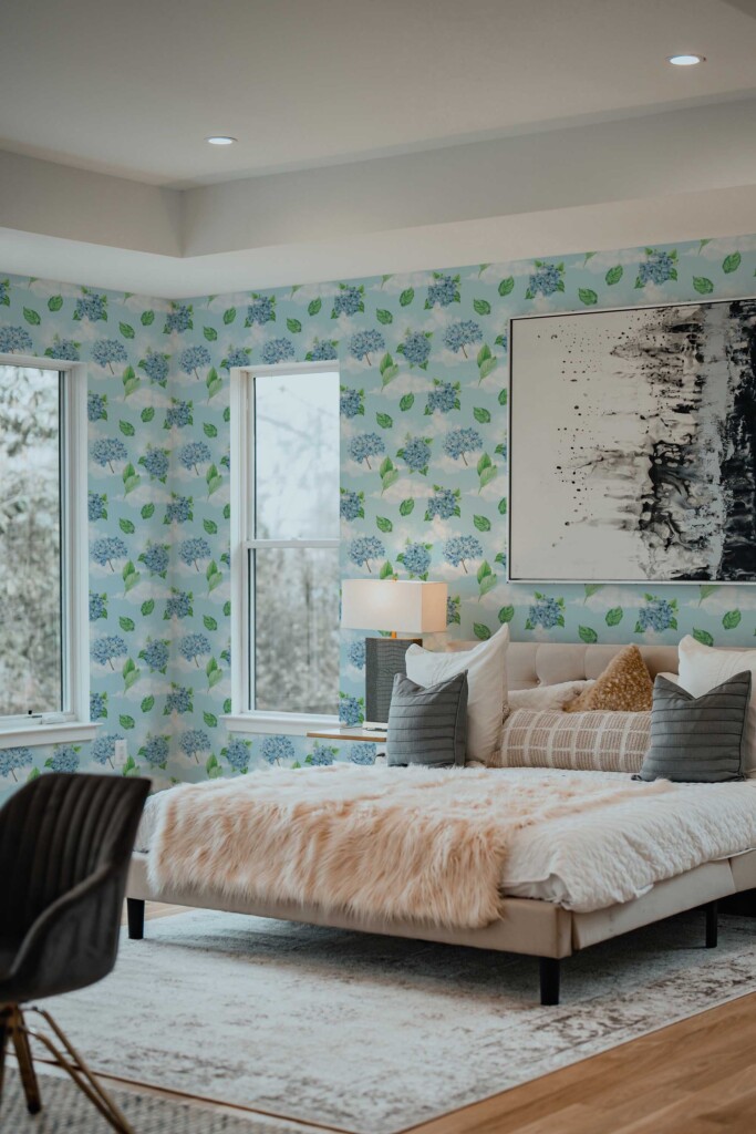 Fancy Walls blue floral peel and stick wallpaper for bedroom decor