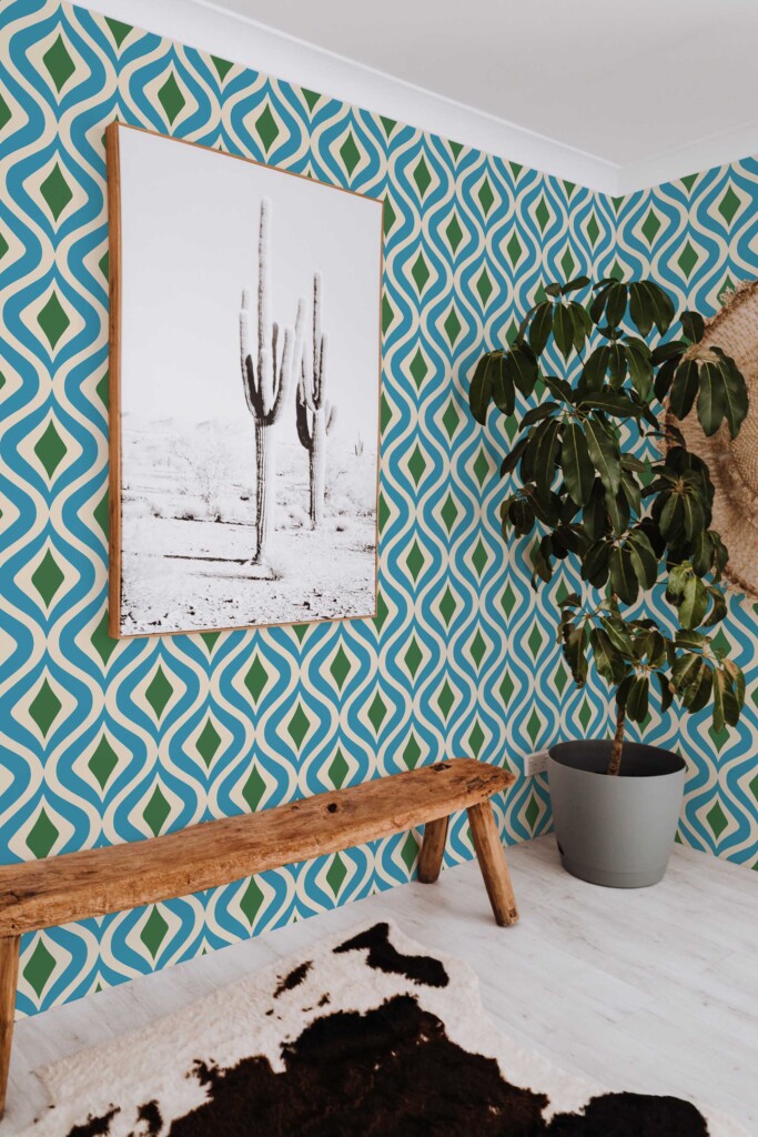 Traditional wallpaper with blue retro geometry by Fancy Walls