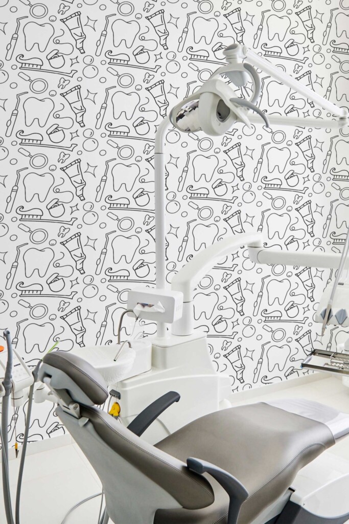 Self-adhesive wallpaper in black and white line art for dental clinic by Fancy Walls