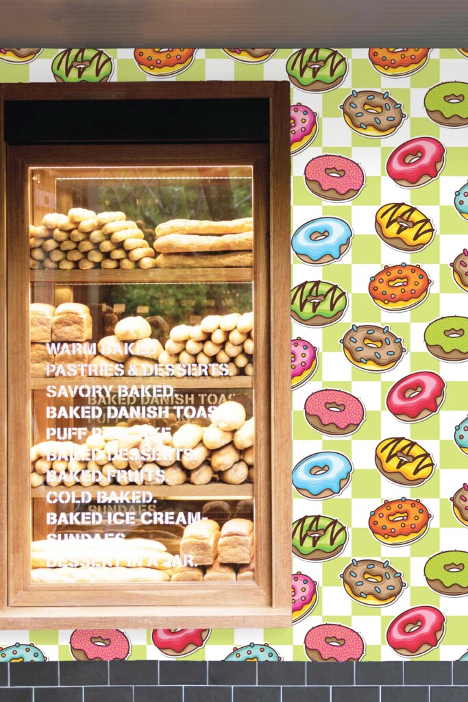 Wallpaper for walls with playful doughnut patterns by Fancy Walls