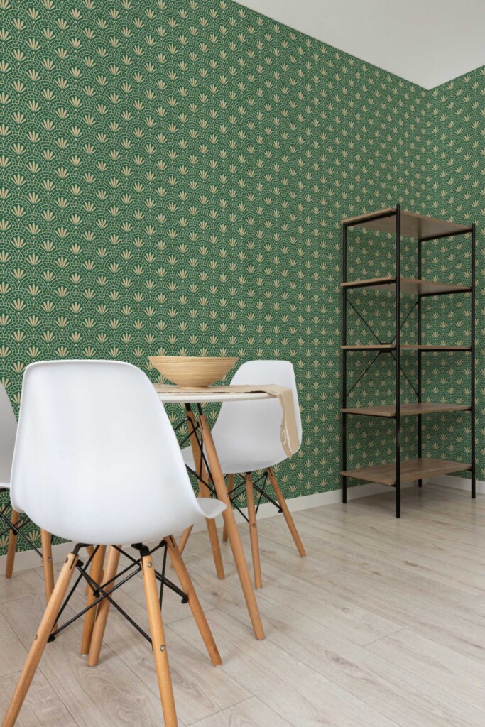 Green Floral removable wallpaper with classic art deco layout by Fancy Walls
