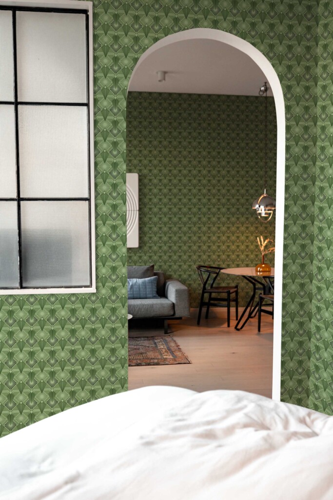 Removable wallpaper with green geometric pattern by Fancy Walls. Emerald Lines wallpaper peel and stick or non-pasted