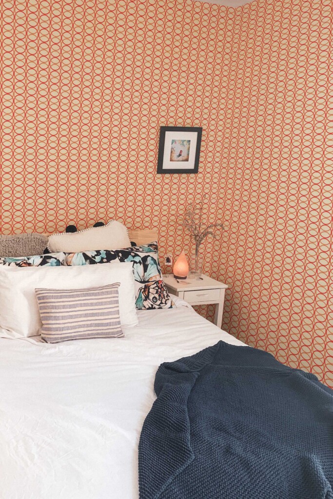 Fancy Walls peel and stick wallpaper with orange geometric retro circles
