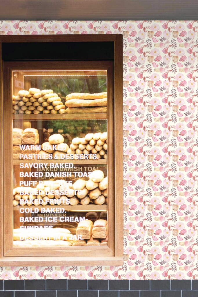 Fancy Walls unpasted wallpaper for bakery walls with retro florals