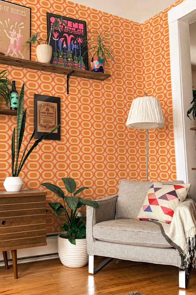 Unpasted wallpaper with orange retro design by Fancy Walls