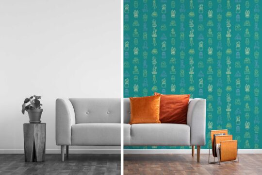 Teal Cactus Elegance wallpaper for walls from Fancy Walls
