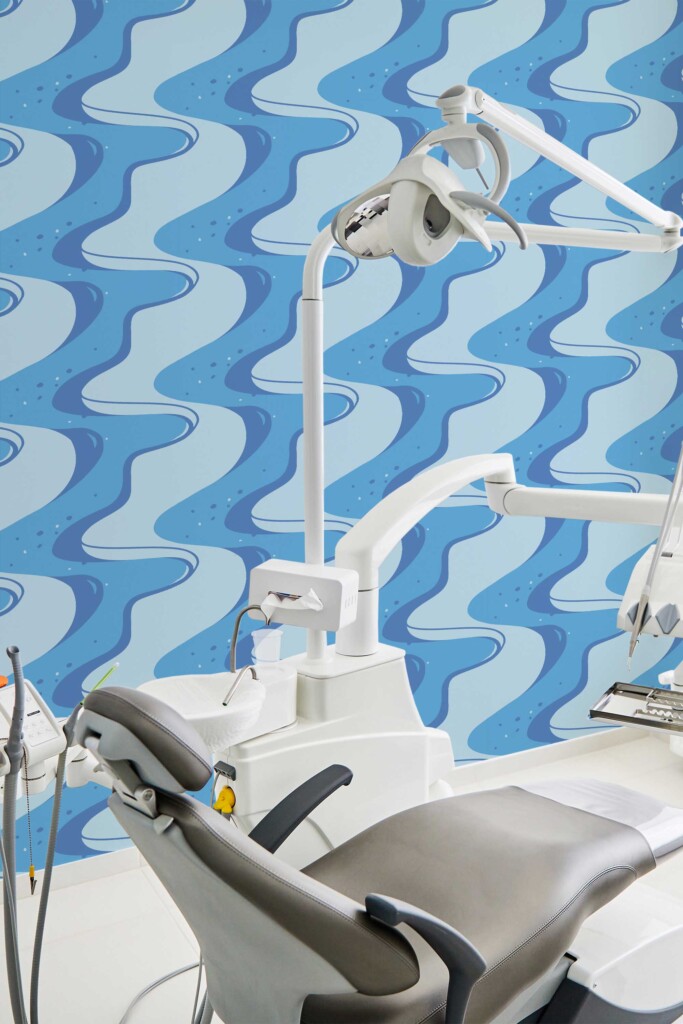 Blue peel and stick wallpaper with wavy abstract design by Fancy Walls
