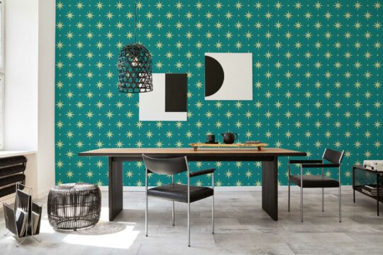 Traditional teal wallpaper with Teal stars pattern by Fancy Walls