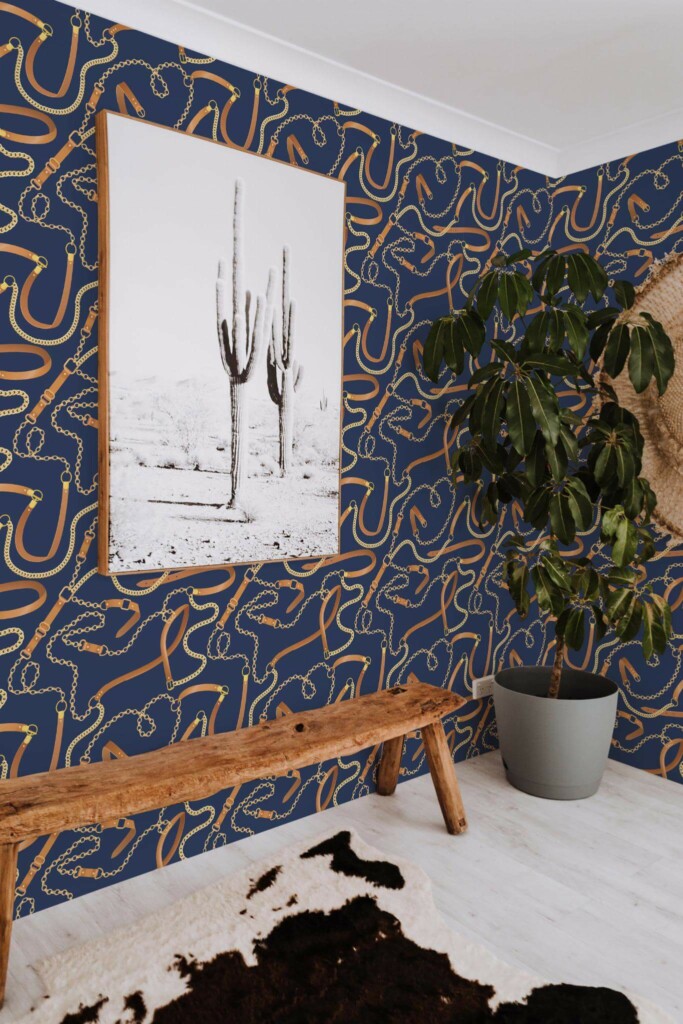 Scandinavian style entryway decorated with Transitional fashion chain peel and stick wallpaper