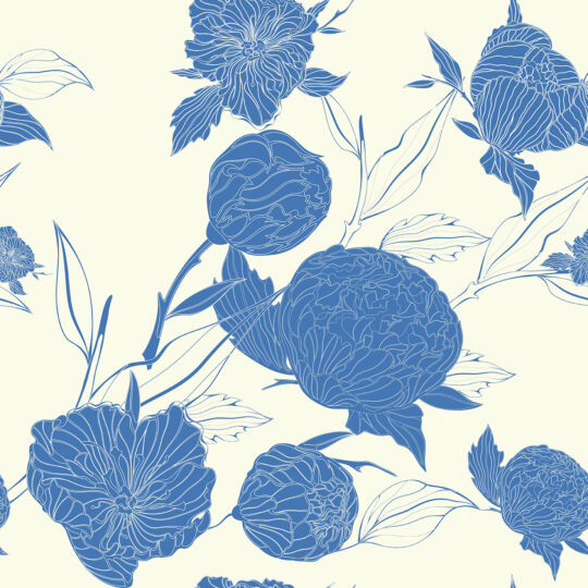 blue and ecru white peony unpasted wallpaper