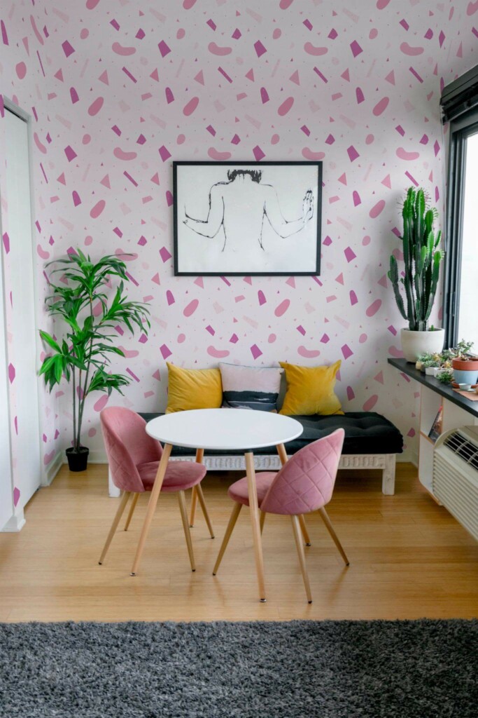 Eclectic style living room decorated with Trending pink terrazzo peel and stick wallpaper