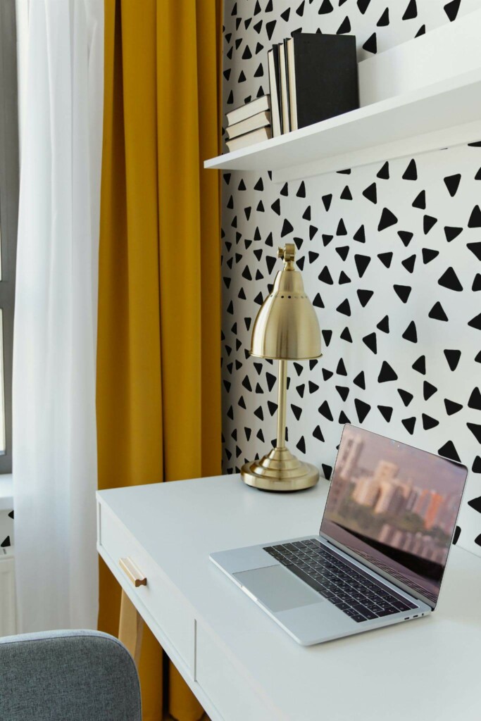 Scandinavian style home office decorated with Triangles peel and stick wallpaper