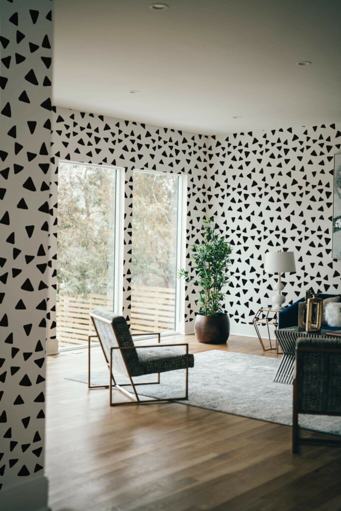 Modern style living room decorated with Triangles peel and stick wallpaper