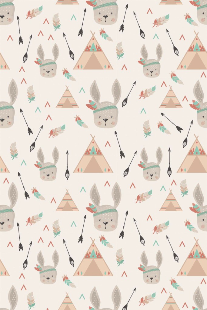 Pattern repeat of Tribal bunny nursery removable wallpaper design