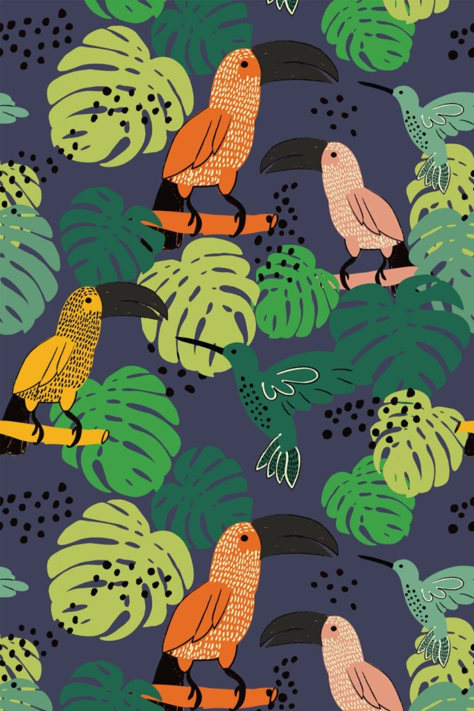 Pattern repeat of Tropical Birds removable wallpaper design