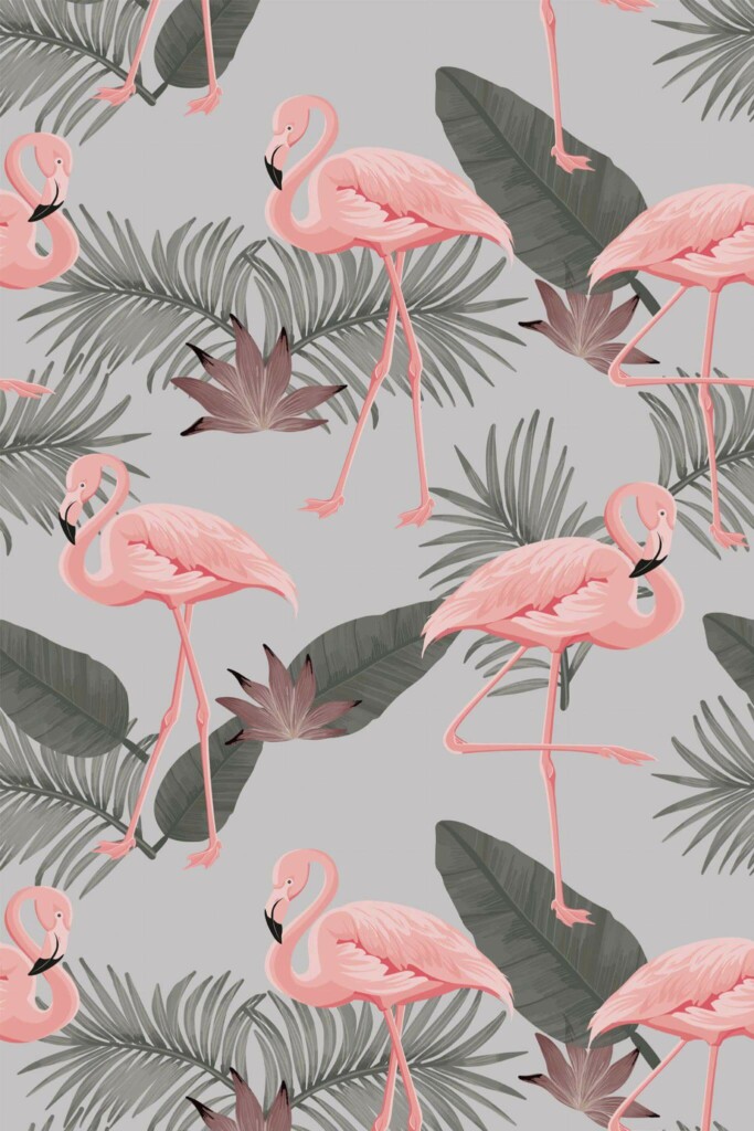 Pattern repeat of Tropical flamingo removable wallpaper design