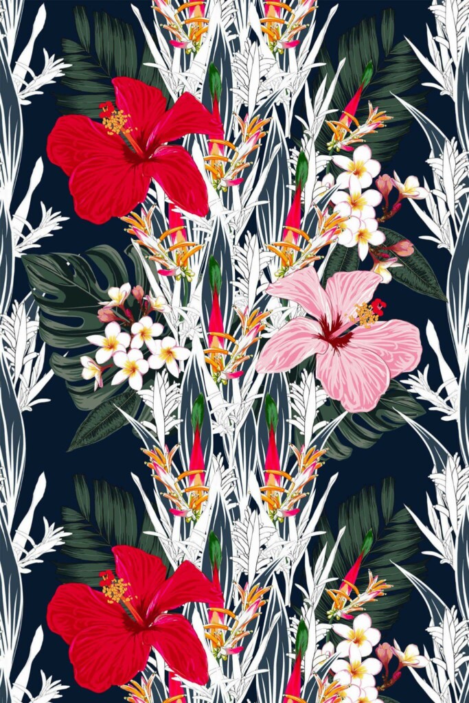 Pattern repeat of Tropical flower removable wallpaper design