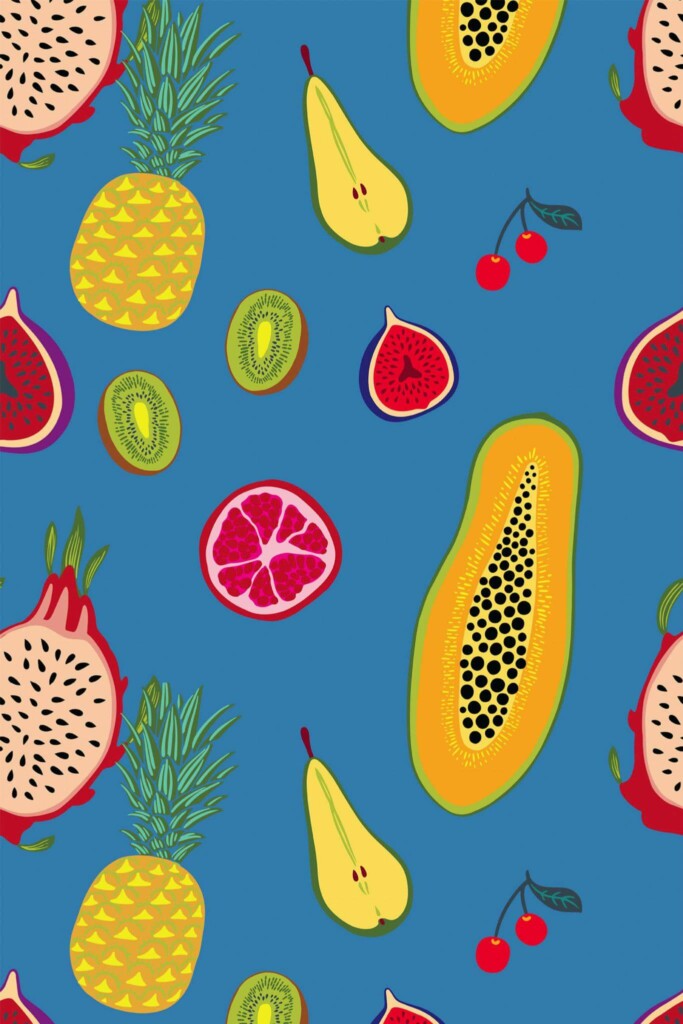Pattern repeat of Tropical fruit removable wallpaper design