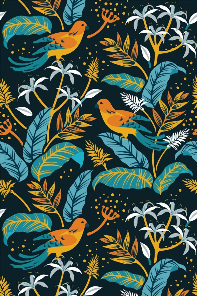 Pattern repeat of Tropical jungle removable wallpaper design