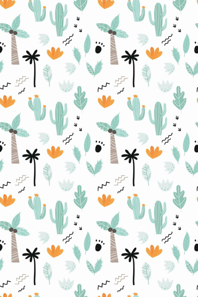 Pattern repeat of Tropical memphis removable wallpaper design