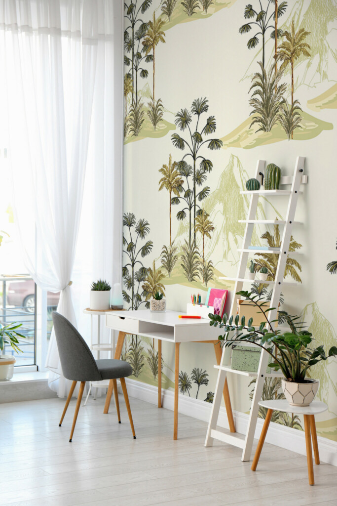 Fancy Walls wall paper mural with green tree pattern