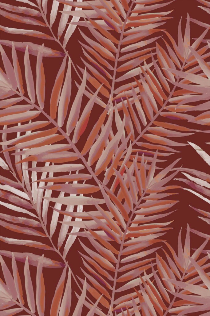 Pattern repeat of Tropical Terracotta Leaves removable wallpaper design