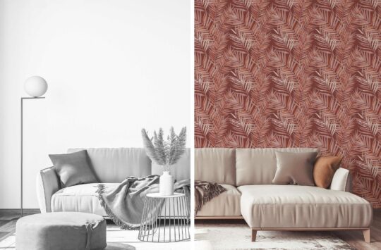 Tropical Terracotta Leaves traditional wallpaper design by Fancy Walls