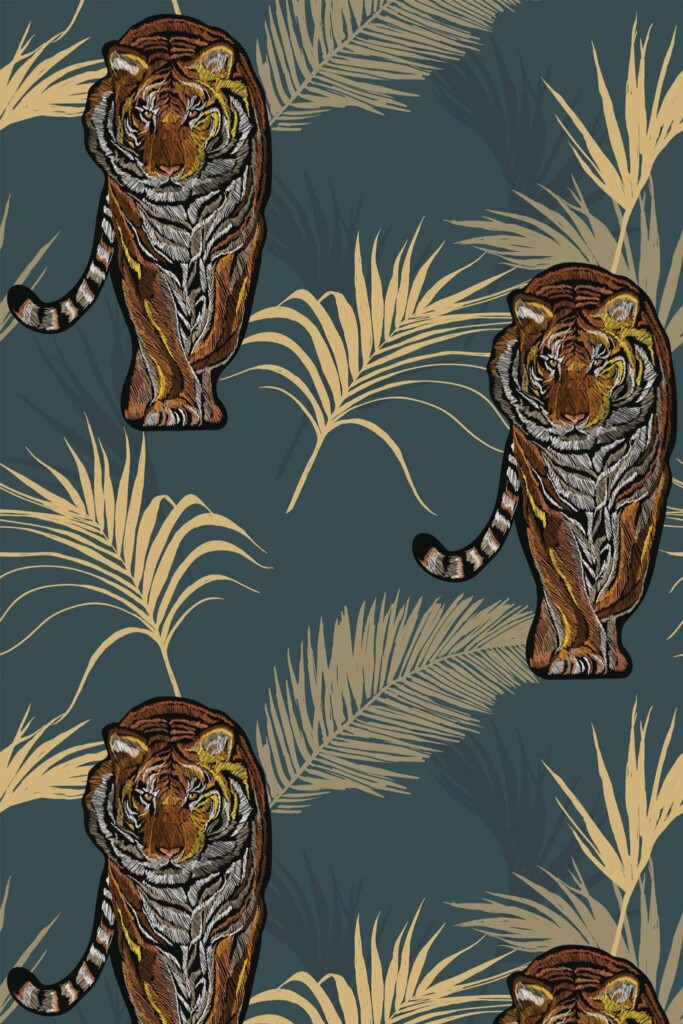 Pattern repeat of Tropical tiger removable wallpaper design