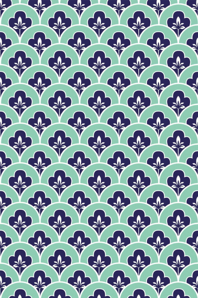 Pattern repeat of Turquoise Art Deco removable wallpaper design