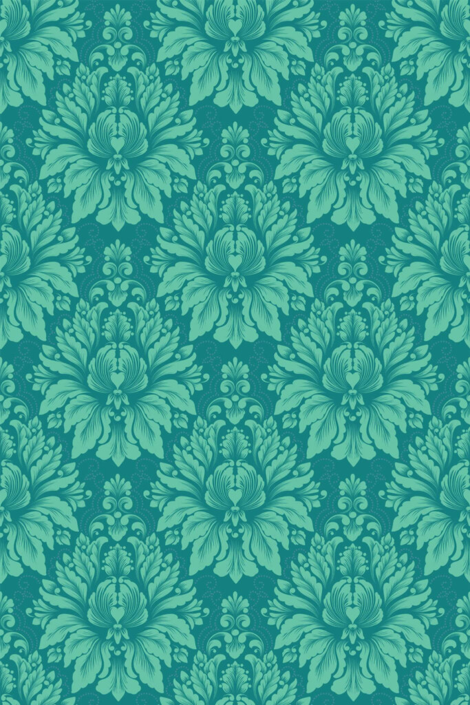 Pattern repeat of Turquoise Damask Harmony removable wallpaper design
