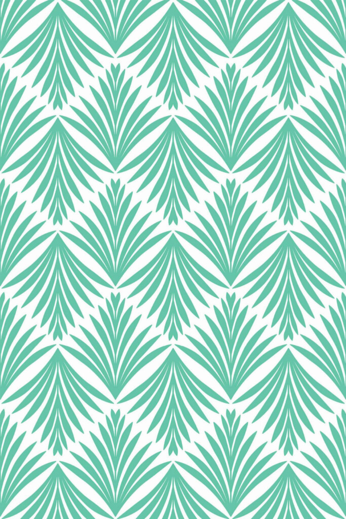 Pattern repeat of Turquoise geometric leaf removable wallpaper design
