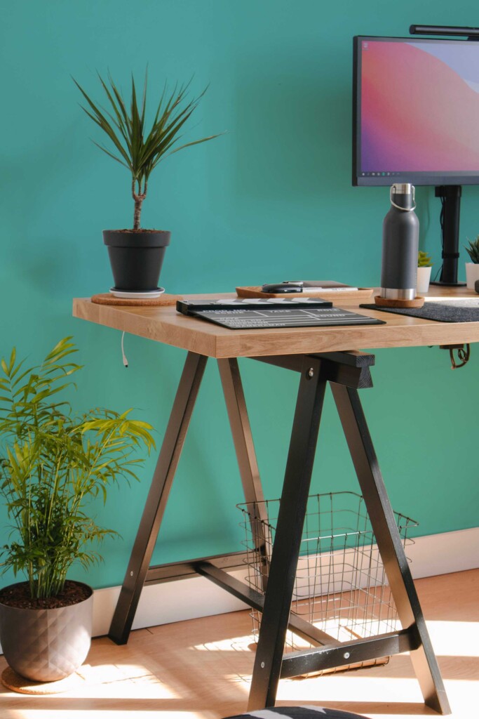 Fancy Walls removable wallpaper in turquoise solid color for playful yet clean design themes