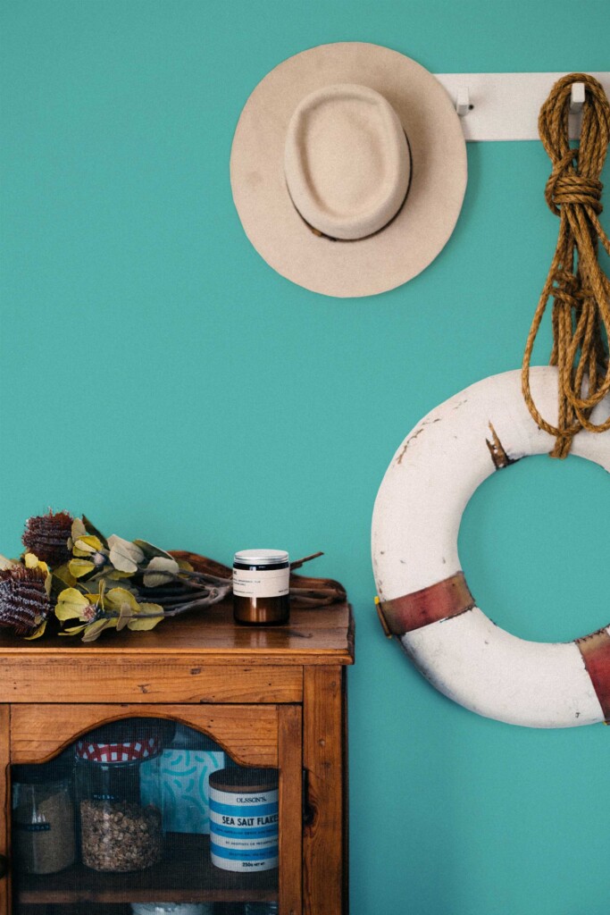 Traditional wallpaper in turquoise solid color by Fancy Walls designed for bright minimalist rooms