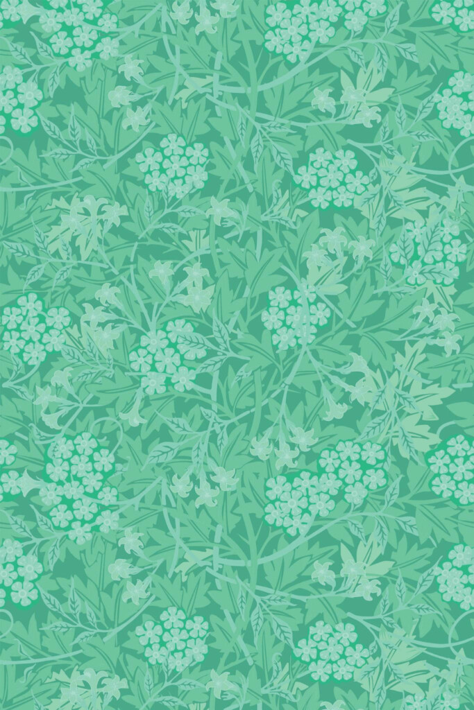 Pattern repeat of Turquoise Vintage Blossoms removable wallpaper design