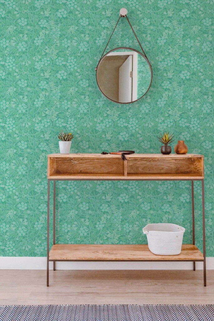 Contemporary style entryway decorated with Turquoise vintage flowers peel and stick wallpaper