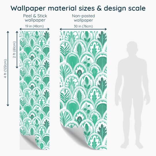 Turquoise art deco peel and stick wallpaper by Fancy Walls