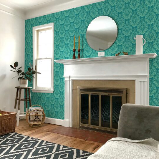 Dance of Turquoise Damask Whispers unpasted wallpaper by Fancy Walls