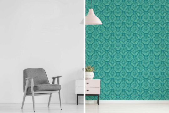 Turquoise Damask Harmony wallpaper for walls by Fancy Walls