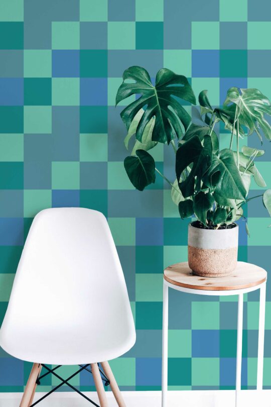Turquoise Checkers Blend wallpaper for walls by Fancy Walls