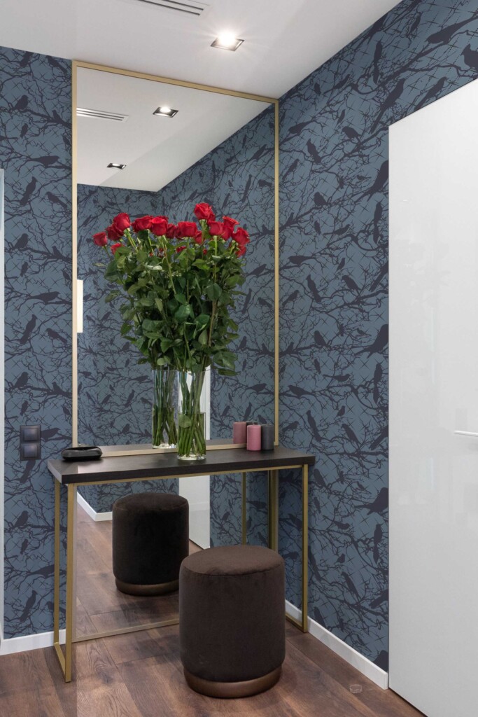 Fancy Walls traditional wallpaper with dark gothic midnight ravens in a nighttime forest theme