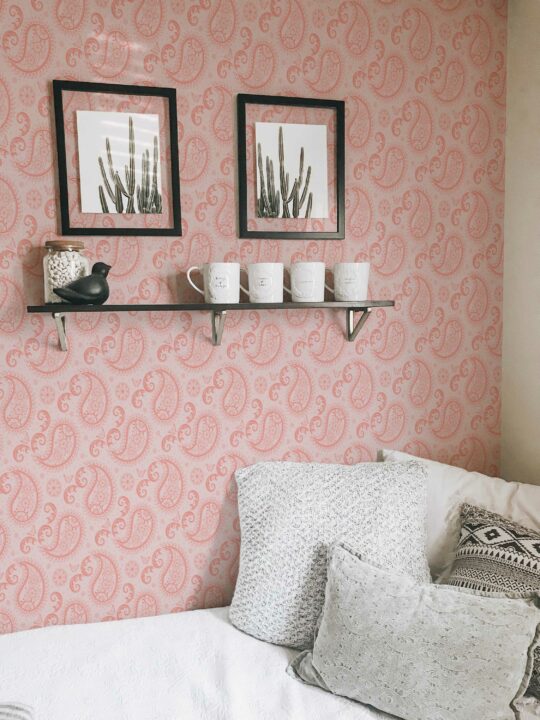 Self-adhesive wallpaper in soft pink paisley by Fancy Walls