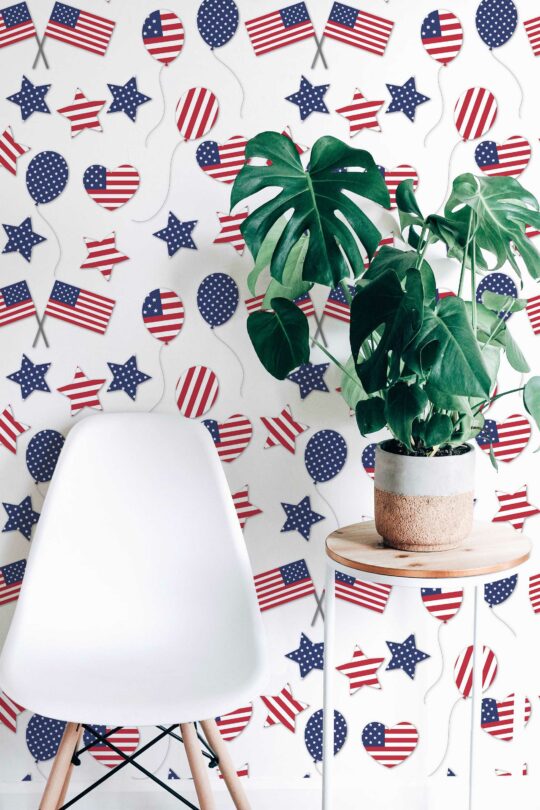 Unpasted blue and white Independence Day wallpaper by Fancy Walls