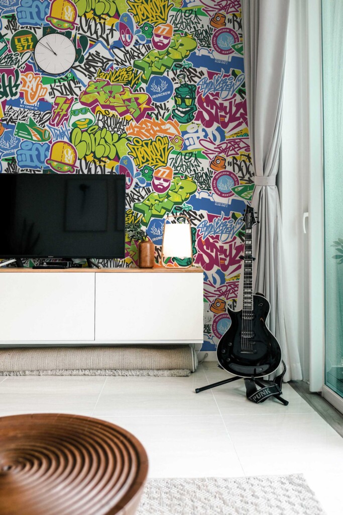 Colorful fun wall mural for game room Fancy Walls peel and stick wall murals