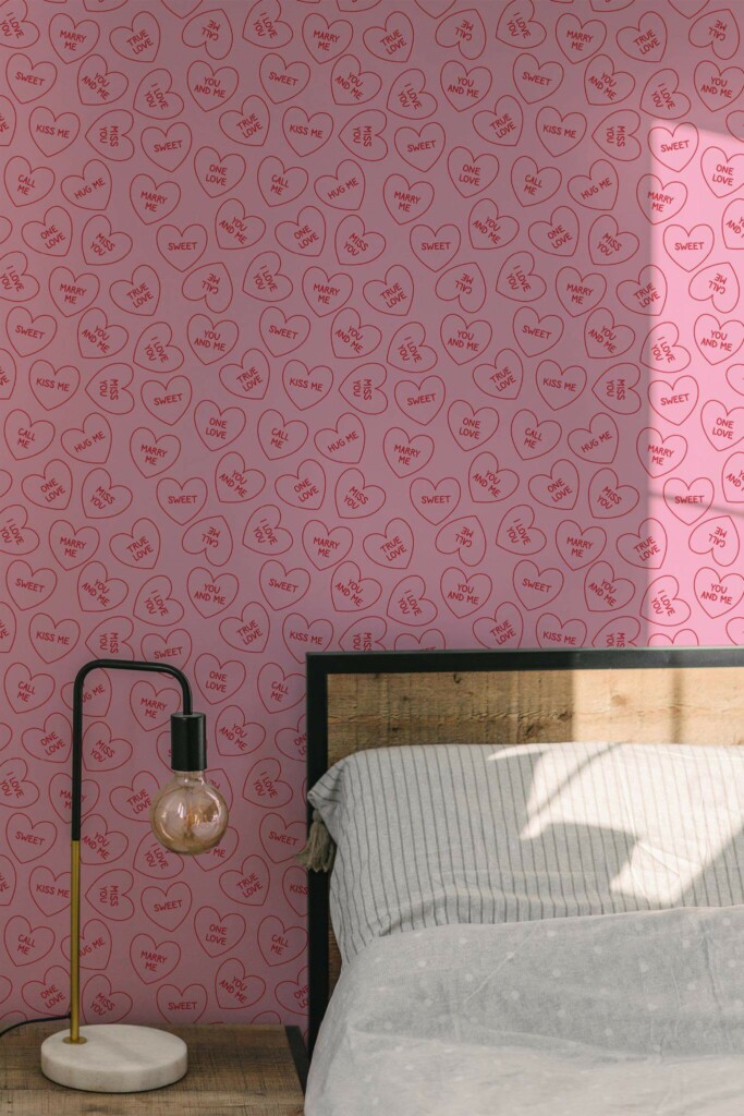 Minimal modern style bedroom decorated with Valentine peel and stick wallpaper