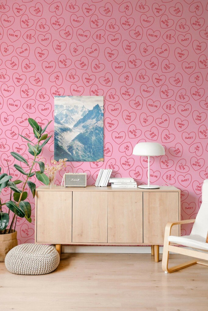 Scandinavian style living room decorated with Valentine peel and stick wallpaper