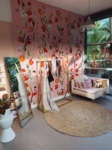 room with custom wallpaper on walls in interior