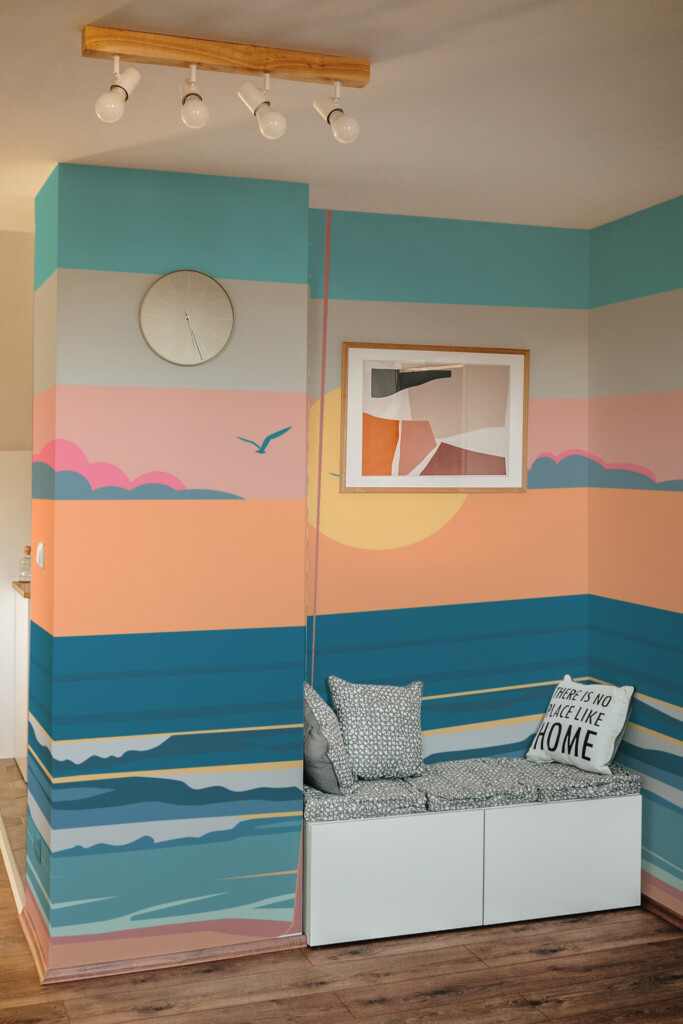 Fancy Walls removable wall mural with sunset and birds