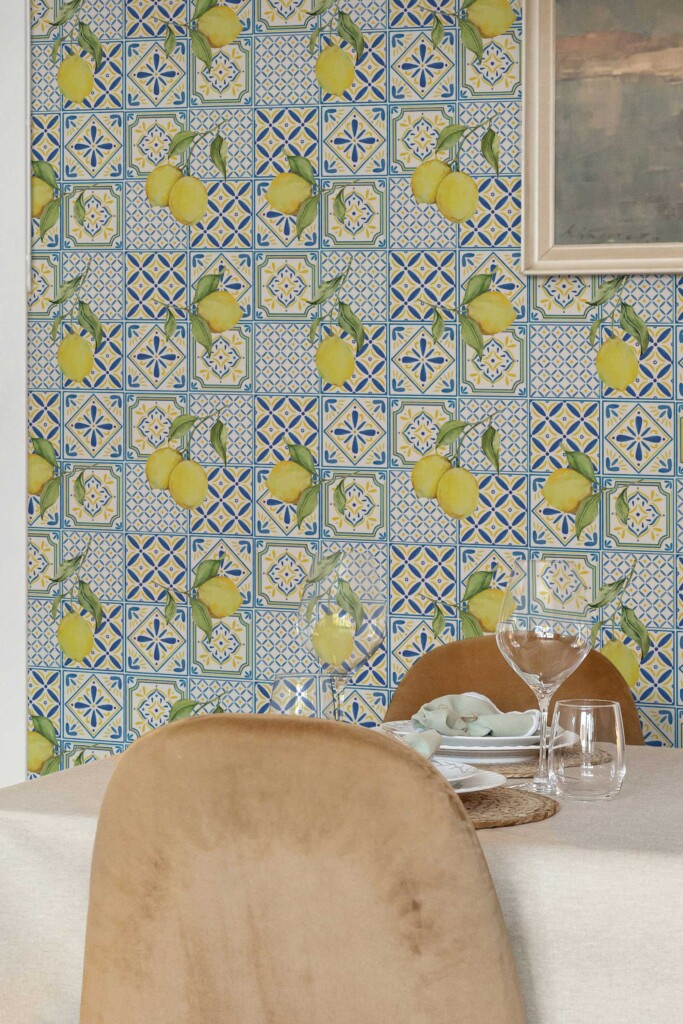 Fancy Walls Blue and white removable Tile wallpaper for restaurant walls