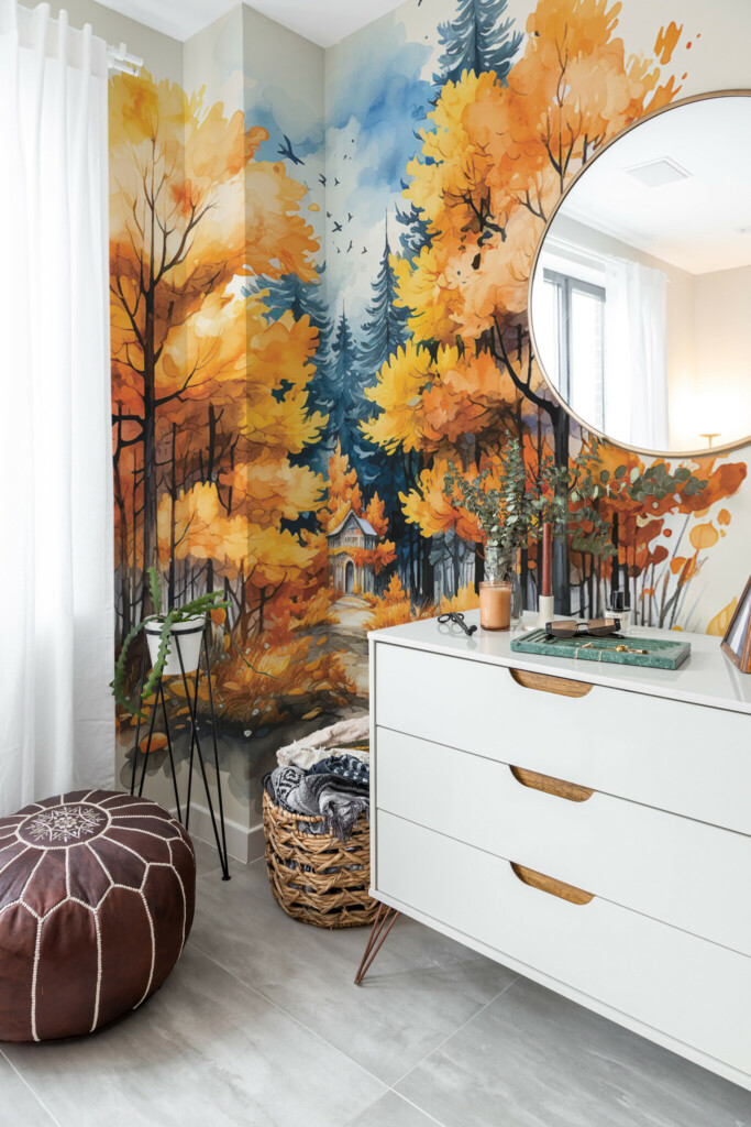 Fancy Walls removable wall mural with orange autumn forest